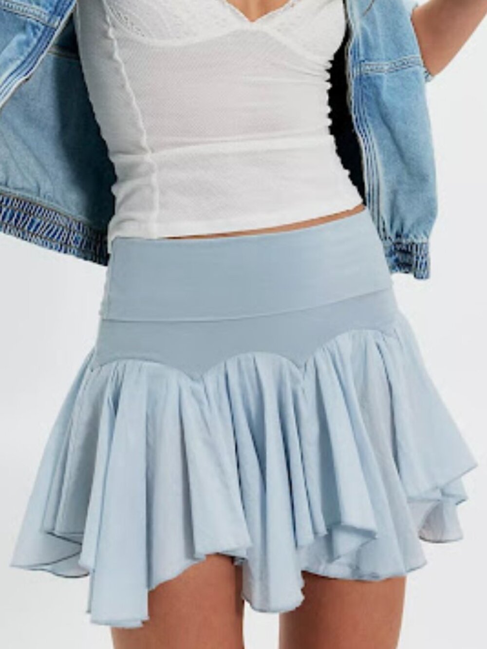 NWT Free People One Emme Foldover Mini Skort, Pearl Blue - Size XS
